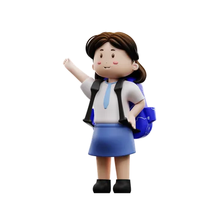 Happy female student raising hand up  3D Illustration