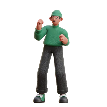 Happy man doing winning gesture  3D Illustration