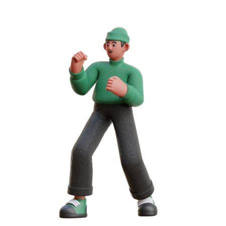 Happy man doing winning gesture  3D Illustration