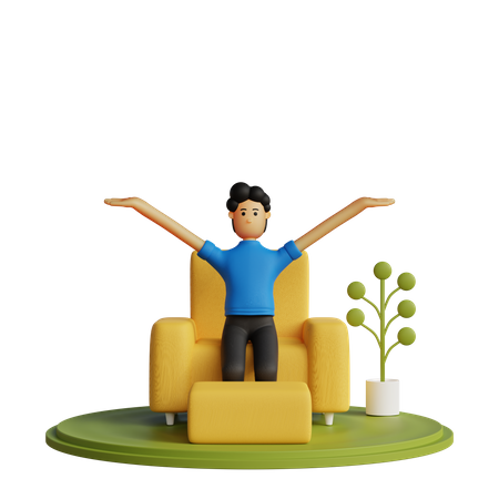 Happy man sitting on chair  3D Illustration