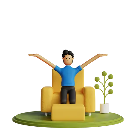 Happy man sitting on chair  3D Illustration