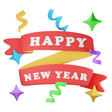 Happy New Year Banner  3D Icon