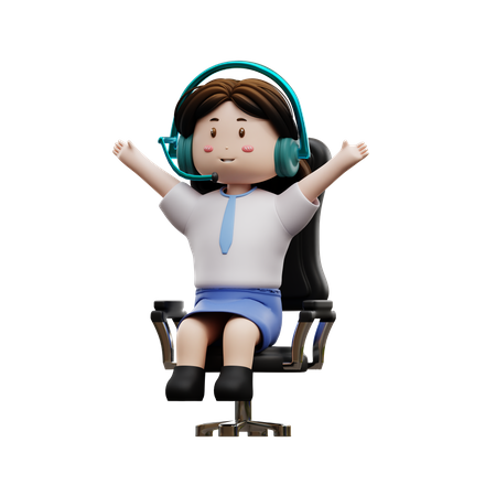 Happy student wearing headset  3D Illustration