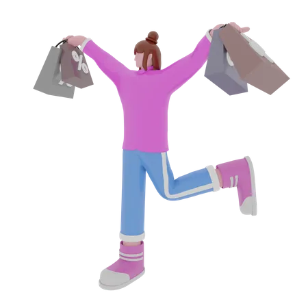 Happy woman with handbag  3D Illustration