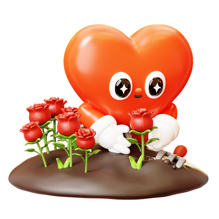 Heart Character Gardening Rose  3D Illustration