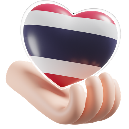 Heart Hand Care Flag Of Thailand  3D Icon