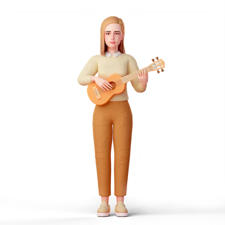 Bella dama tocando la guitarra y cantando.  3D Illustration