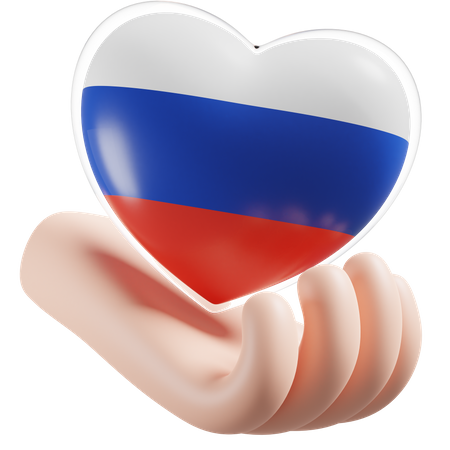 Herz, Hand, Pflege, Flagge, Russland  3D Icon