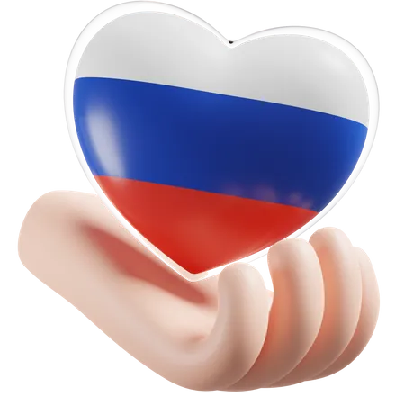 Herz, Hand, Pflege, Flagge, Russland  3D Icon