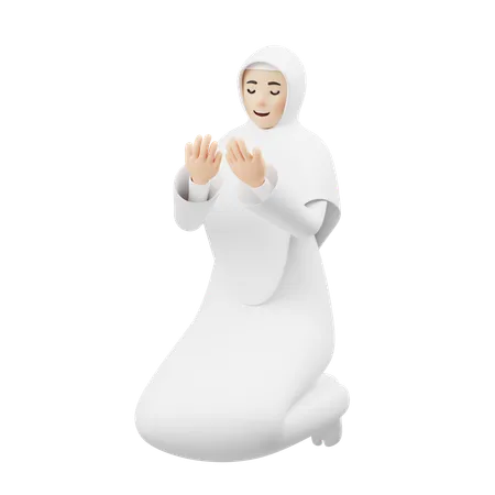 Hijab Girl Doing Muslim Prayer  3D Illustration