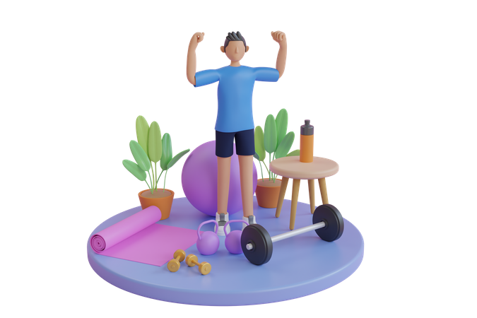 Hombre con equipo de gimnasia  3D Illustration