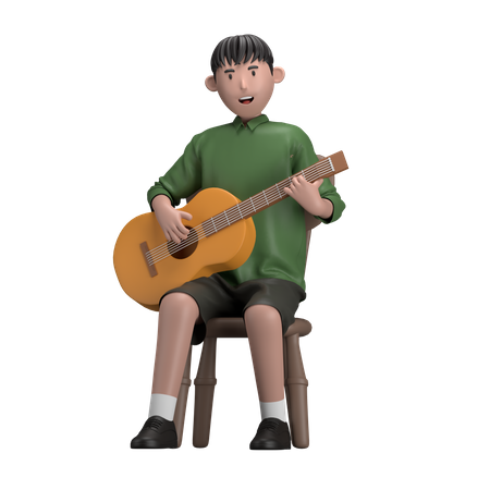 Hombre con guitarra acustica  3D Illustration