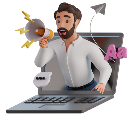 Hombre haciendo marketing empresarial online  3D Illustration