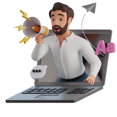 Hombre haciendo marketing empresarial online  3D Illustration