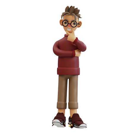 Joven dando pose de pensamiento  3D Illustration