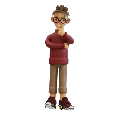 Joven dando pose de pensamiento  3D Illustration