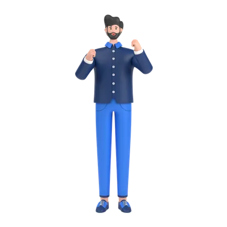 Hombre que expresa emoción positiva  3D Illustration