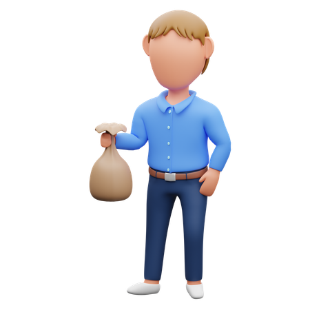 Hombre sujetando saco de dinero  3D Illustration