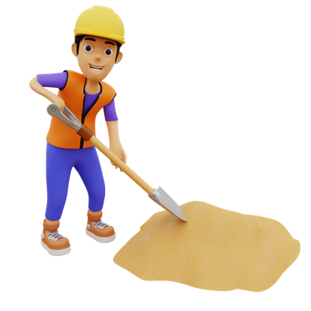 Trabajador de la construcción masculino cavando  3D Illustration