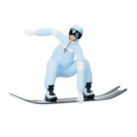 Homem aproveitando o slide de snowboard  3D Illustration