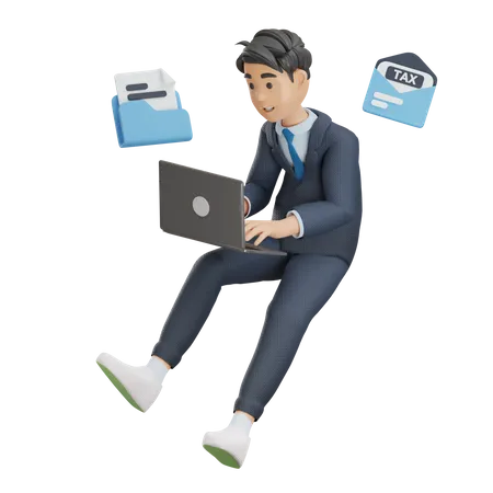 Homem de negócios trabalhando com e-mails  3D Illustration