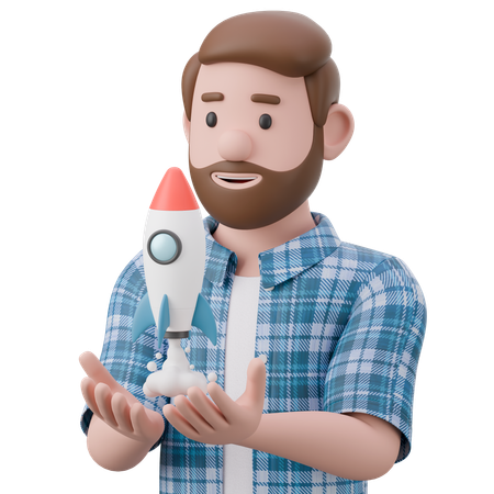 Homem lançando startup  3D Illustration