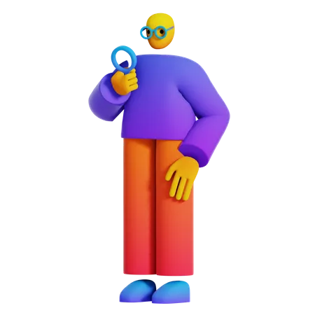 Homem olhando com lupa  3D Illustration