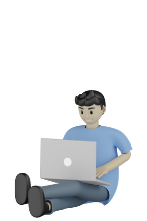 Homem trabalhando com laptop  3D Illustration