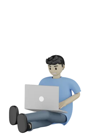 Homem trabalhando com laptop  3D Illustration