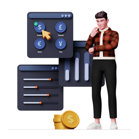 Homem trabalhando em gestão financeira  3D Illustration