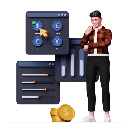 Homem trabalhando em gestão financeira  3D Illustration