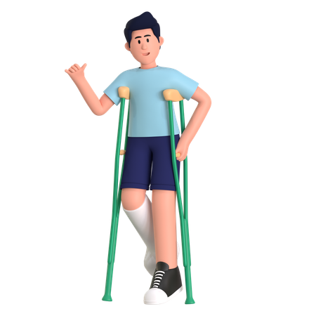 Homme avec une jambe cassée  3D Illustration