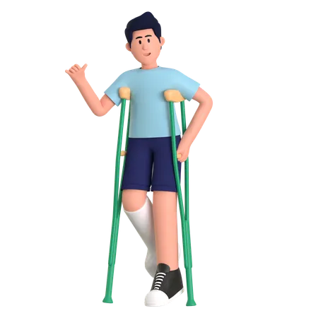 Homme avec une jambe cassée  3D Illustration