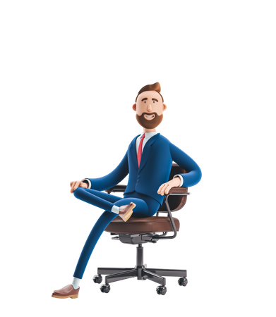 Homme d'affaires assis sur une chaise de bureau  3D Illustration