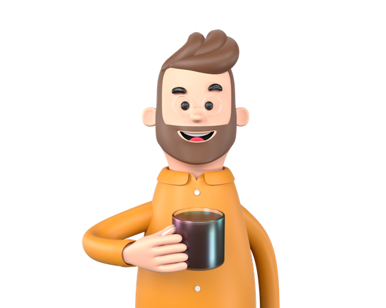 Homme d'affaires tenant une tasse  3D Illustration