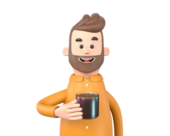 Homme d'affaires tenant une tasse  3D Illustration