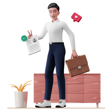 Homme d'affaires détenant un cv  3D Illustration