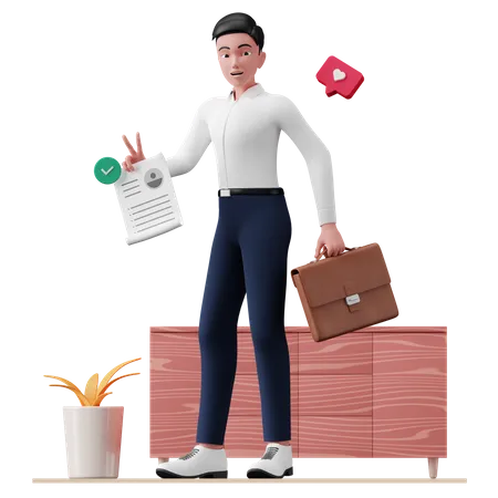 Homme d'affaires détenant un cv  3D Illustration