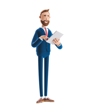 Homme d'affaires lisant des notes d'affaires  3D Illustration