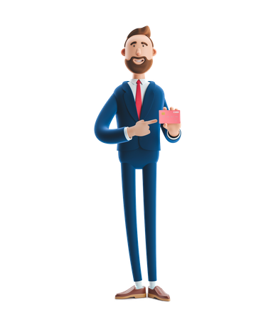 Homme d'affaires montrant une carte publicitaire  3D Illustration