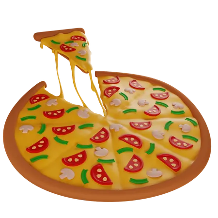 Hot Pizza With Mushrooms With Stretching Cheese  3D Illustration