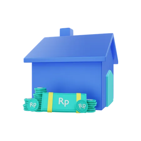 House with Rupiah money  3D Illustration