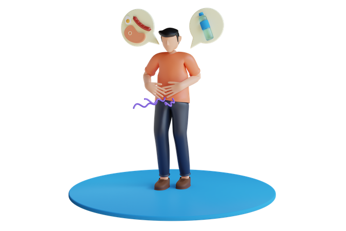 Hungry man holding his stomach  3D Illustration