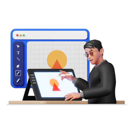 Ilustrador masculino trabalhando em design  3D Illustration