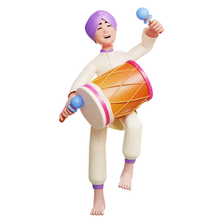 Hombre indio punjabi jugando dhol  3D Icon