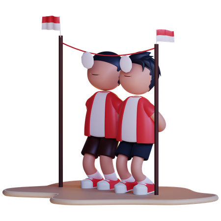 Indonesia man playing Kerupuk game  3D Illustration