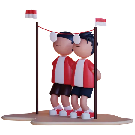 Indonesia man playing Kerupuk game  3D Illustration