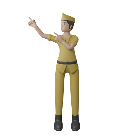 Indonesian man pointing fingers on right side  3D Illustration