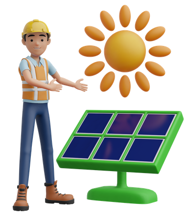 Ingenieur und Solarpanel  3D Illustration