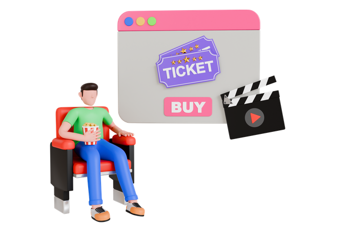 Ingresso de cinema on-line  3D Illustration